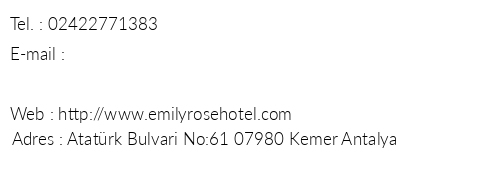 Emily Rose Hotel telefon numaralar, faks, e-mail, posta adresi ve iletiim bilgileri